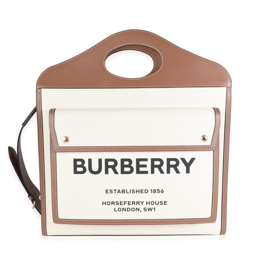 Burberry Natural Canvas & Malt Brown Leather Medium Two-Tone Pocket Bag